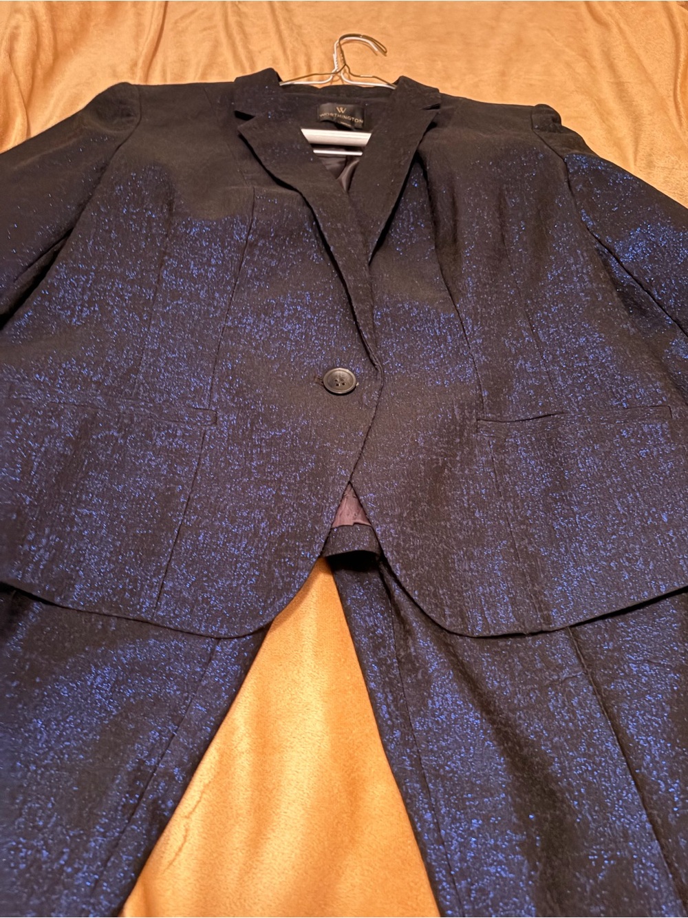 Women Black & Blue Textured Blazer